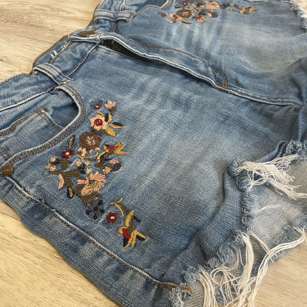Jean Shorts Flower Embroidered Machine Pour Neuf Mode Nouvelle Fringe SZ 10/LRG